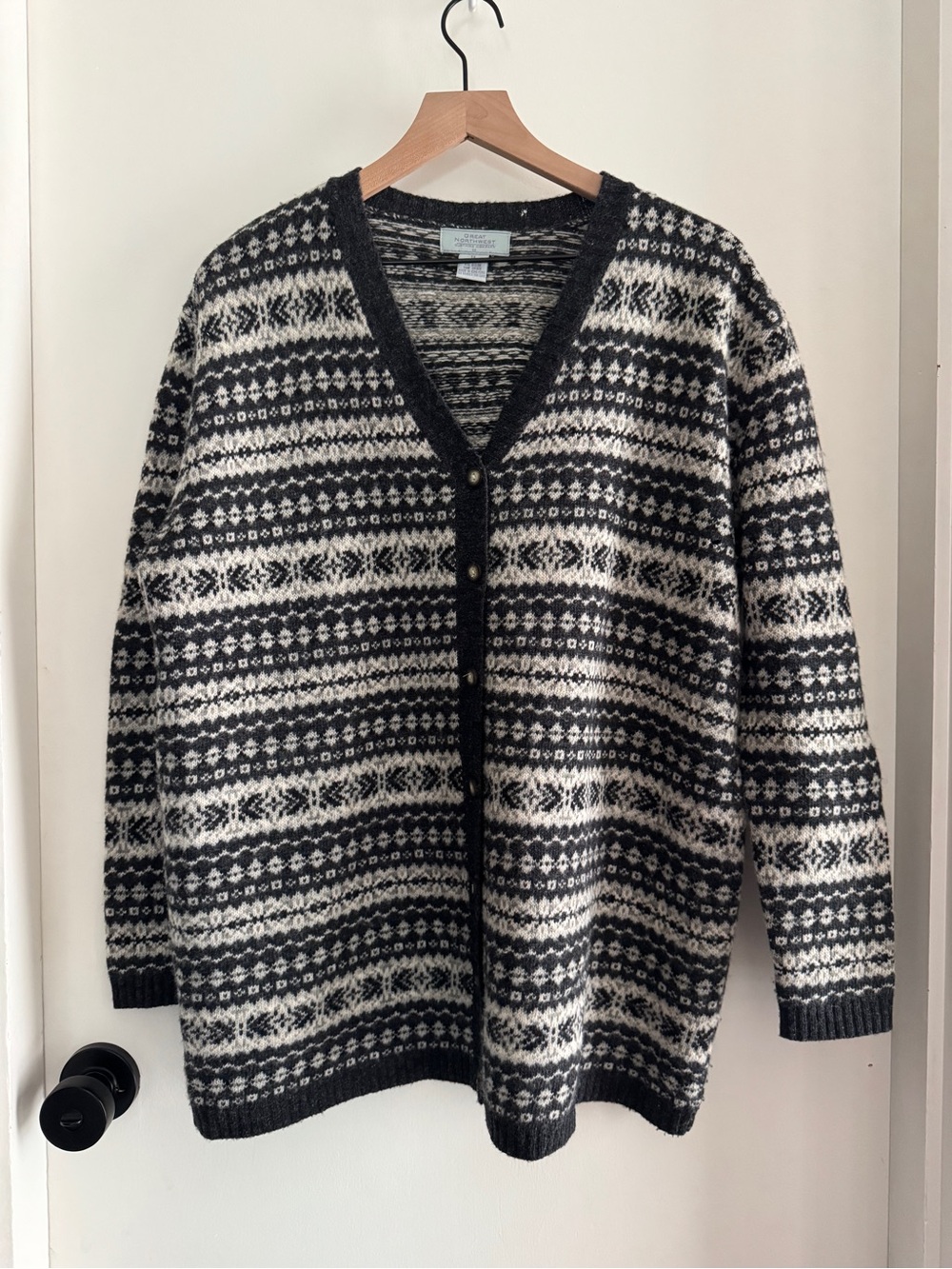 100% wool fair isle cardigan sweater 2x